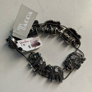 Vintage Tacoa Elephant Silver Tone Slide Bracelet NOS